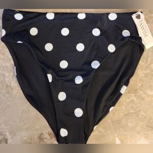 S VS Swim High Waist Full Coverage Bikini Bottom Black Polka Dot